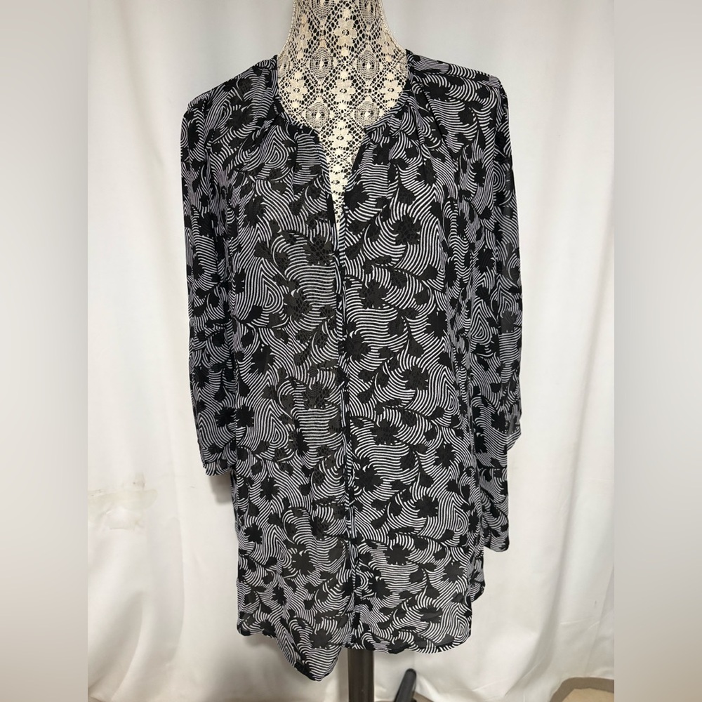 Michael Kors Womens Shirt 3/4 Bell Sleeve Floral Round Neck Botanical Flowery 2X